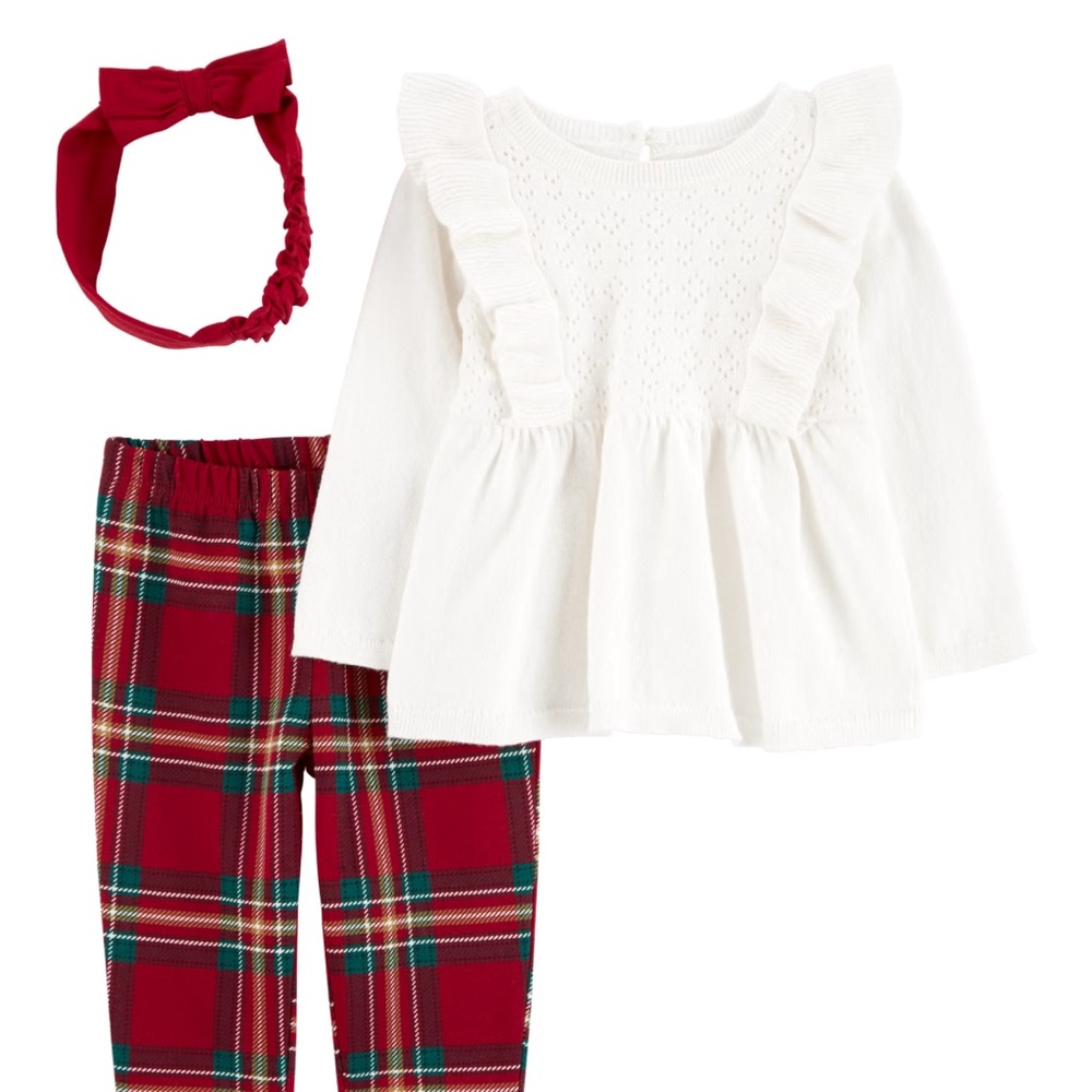 Carter's Red Plaid Pants with White Top NWT 6 months 10 0486 - Picture 1 of 6